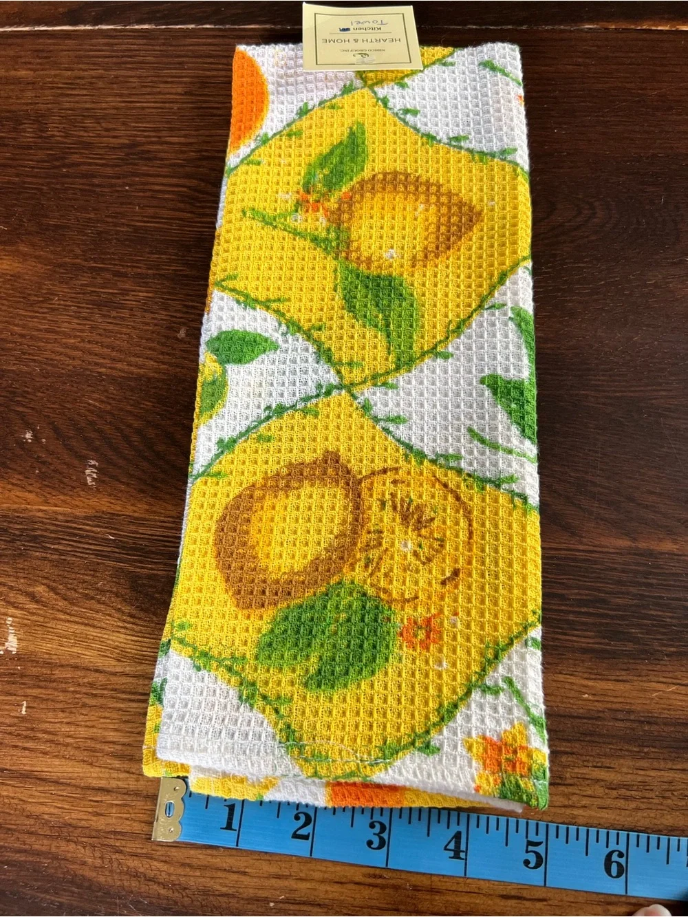 Nidico Group Inc. Vintage Kitchen Waffle Towel MWT Citrus Fruits Print Yellow